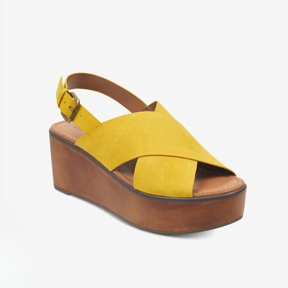 Indigo Yellow Cross Strap Wedges